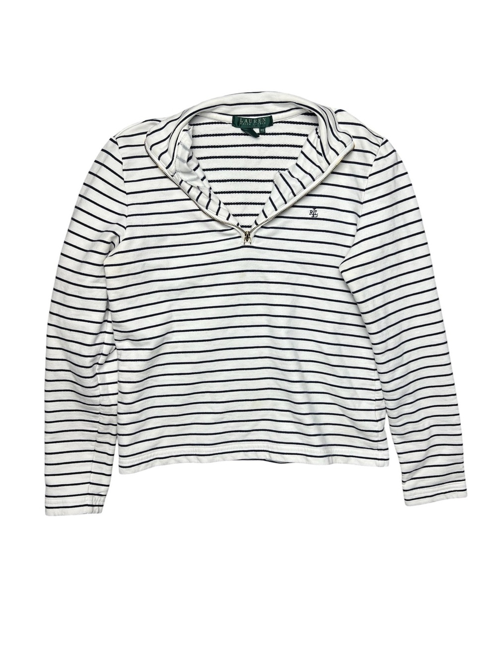 Lauren Ralph Lauren White Navy Stripe Quarter Zip Pullover Petite Small yeah